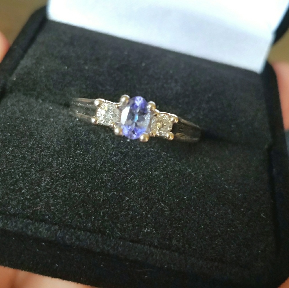 White Gold Tanzanite and Diamond Ring
